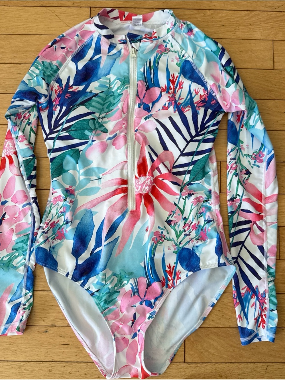 Rash guard one piece swim suit floral med